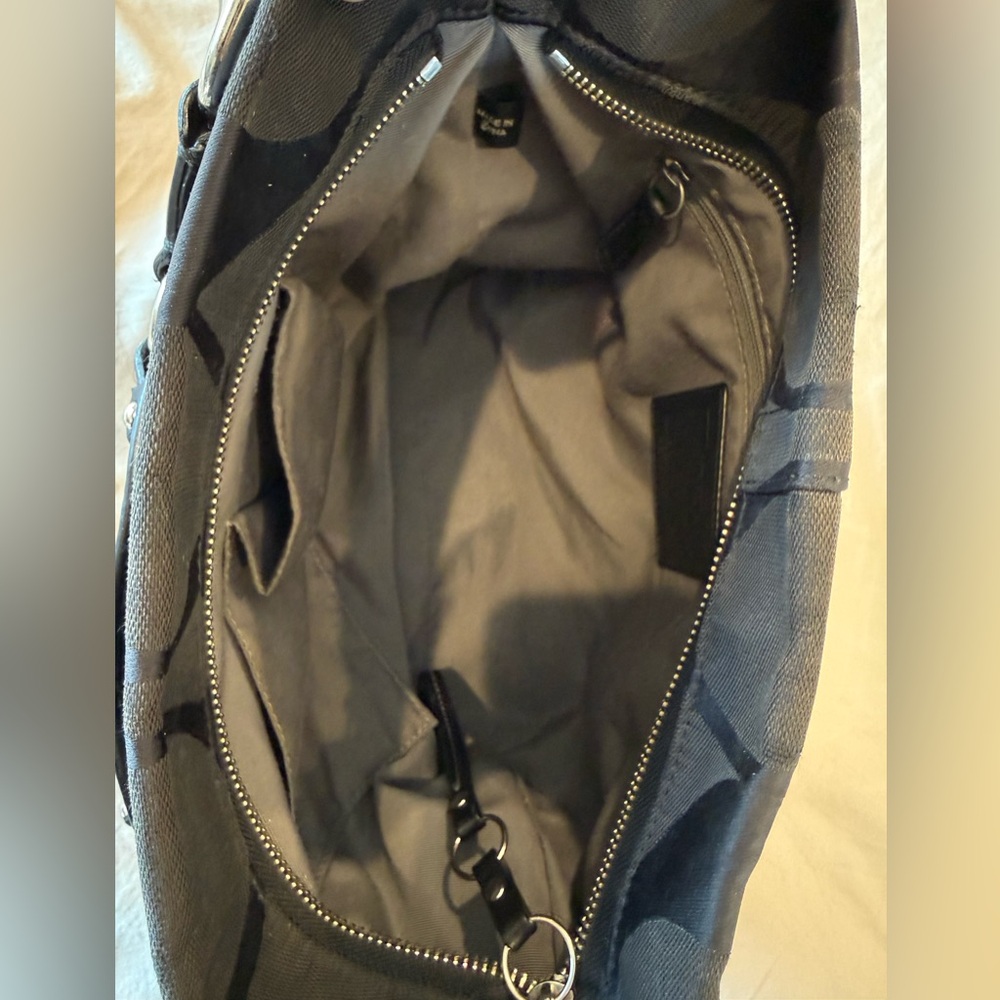 Coach Signature Black Canvas Shoulder Hobo with Silver Hardware - Picture 7 of 12